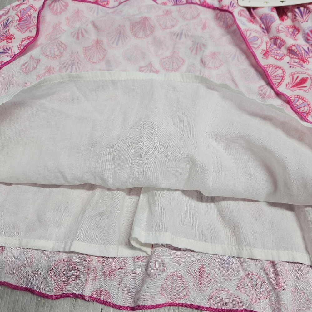EGG New York Sirena Dress Pink Shell Print Girls 7 Smocked Front Pullover New